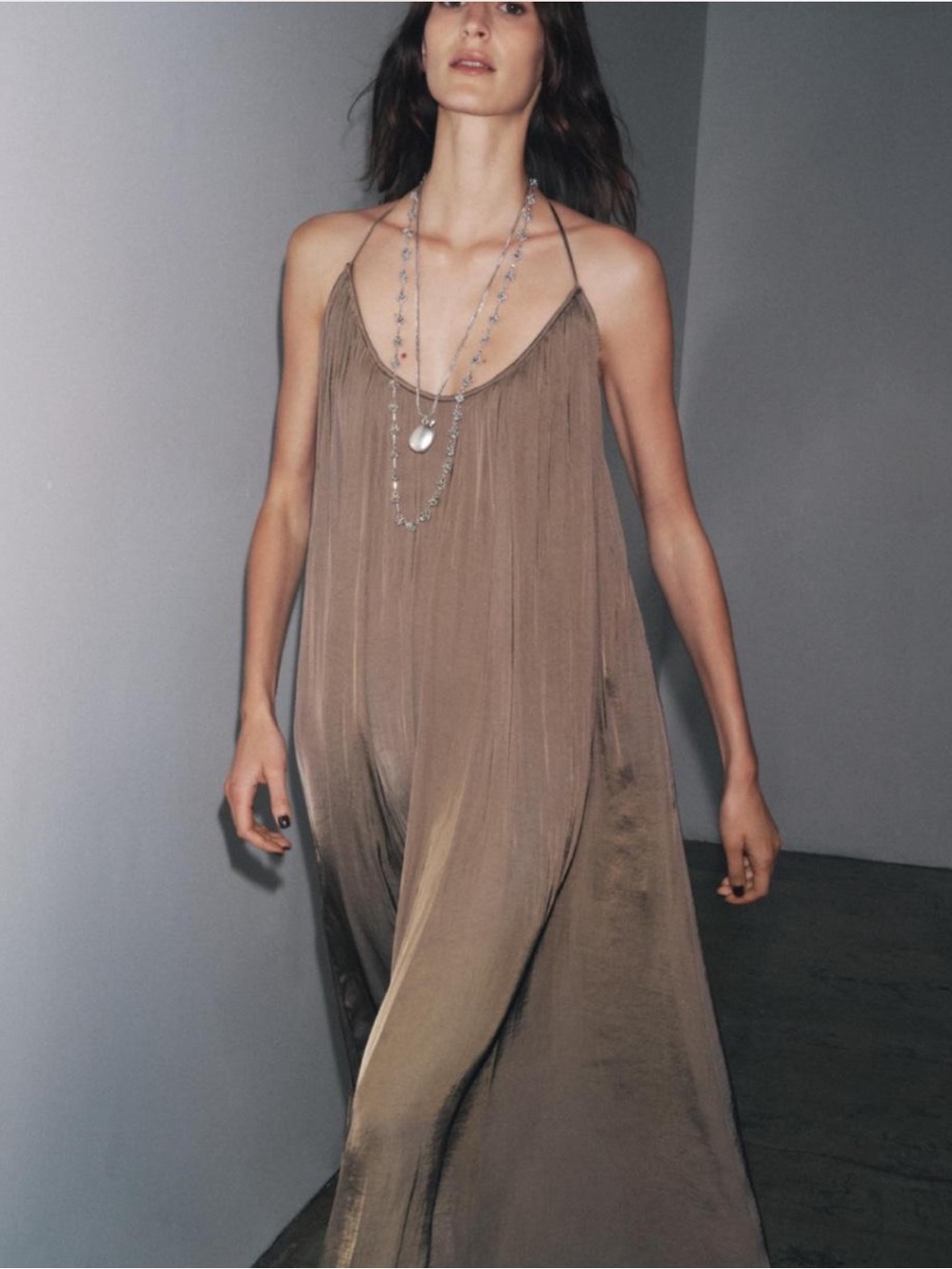 Zara Taupe Slip Maxi Dress